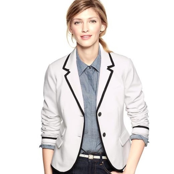 Gap Women’s The Academy Blazer White Black Trim Size 4 - Picture 1 of 7